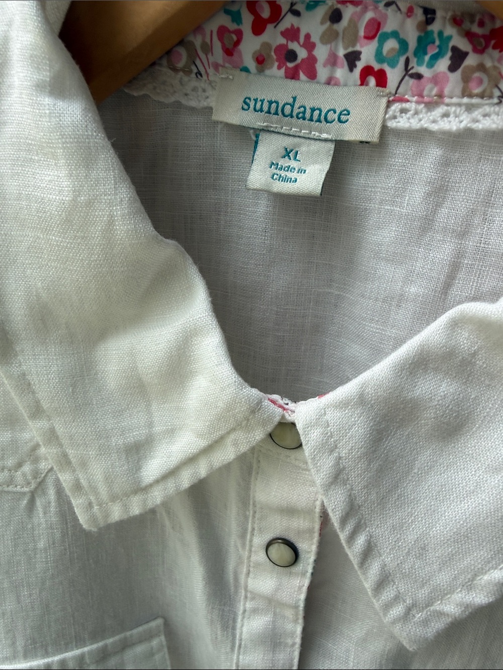 Sundance Pure White Linen Willow Sleeveless Top Pearl Snap Front XL Button-down - Picture 8 of 15